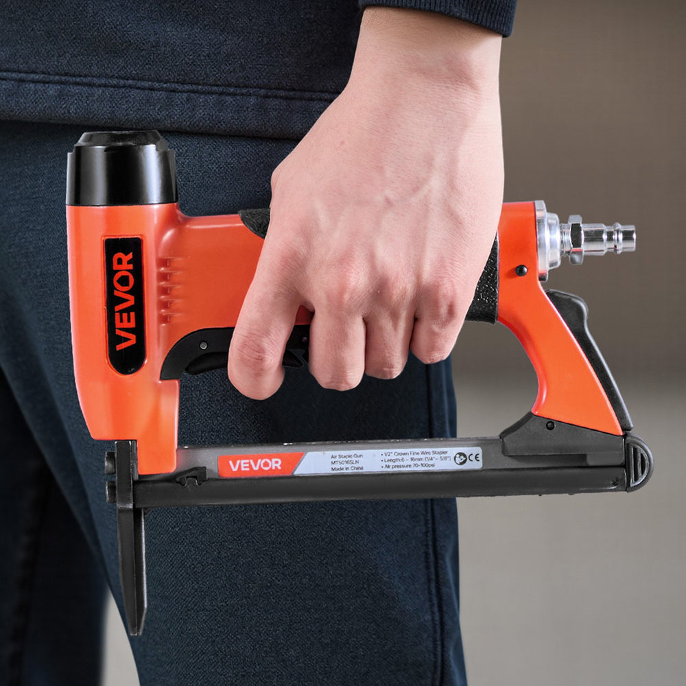 VEVOR Pneumatic Staple Gun, 20 Gauge Long-Nose Upholstery Stapler for 50 Series Fine Wire Staples 12.8mm Crown 6mm-16mm Length, Max 110PCS Loading Air Staple Gun for Upholstering, Woodworking, DIY