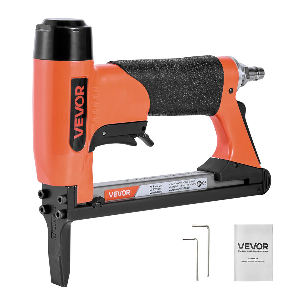 VEVOR Pneumatic Staple Gun, 20 Gauge Long-Nose Upholstery Stapler for 50 Series Fine Wire Staples 12.8mm Crown 6mm-16mm Length, Max 110PCS Loading Air Staple Gun for Upholstering, Woodworking, DIY