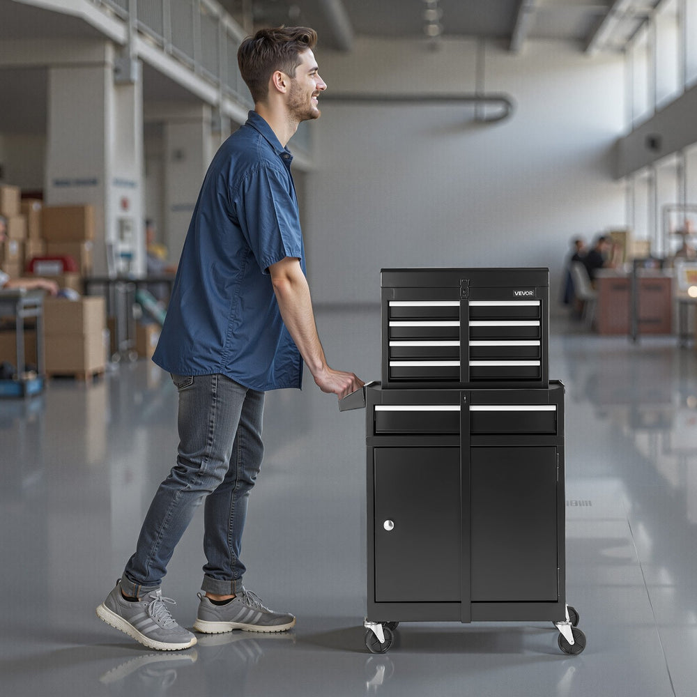 VEVOR Rolling Tool Chest, 2-in-1 Design, 5 Drawers Tool Cabinet Organizer with Detachable Top Metal Toolbox, Lock Bar, Protective Liner, and Tools Rack, Garage Storage Cabinet for Warehouse, Workshop