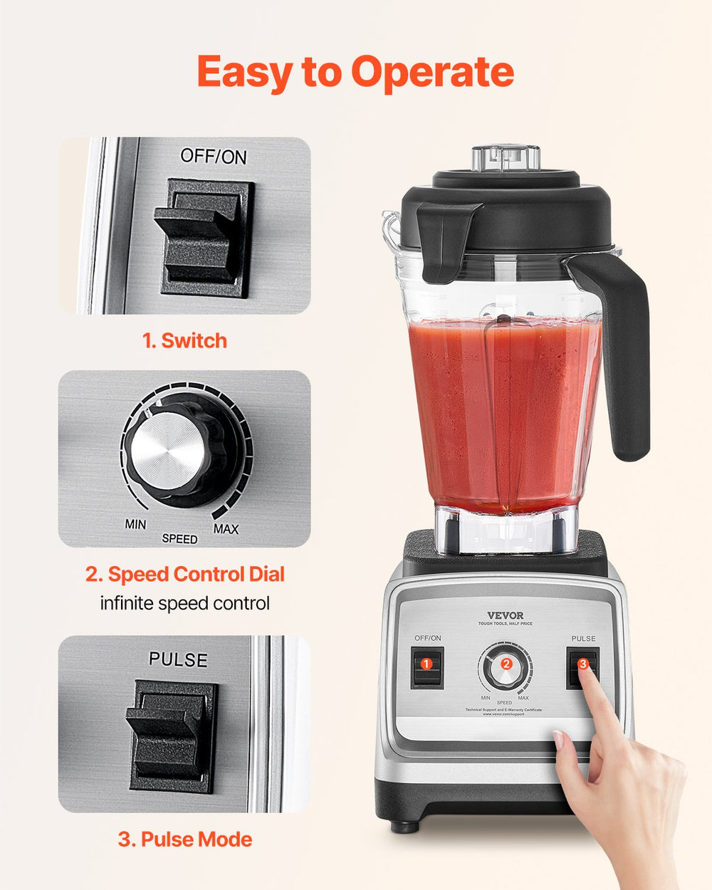 VEVOR Blender for Smoothies, 85 oz 1600W, Professional Blender with Powerful Motor, Multi-Functional Food Processing Blender for Smoothie/Milkshake/Juice, Fits for Kitchen