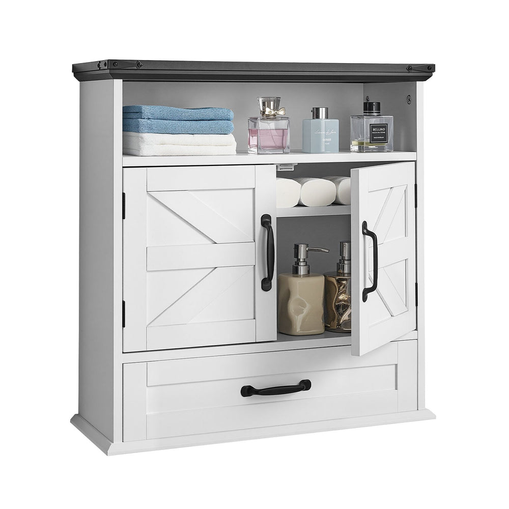 VEVOR Bathroom Wall Cabinet, 2 Doors & Adjustable Shelf, Over the Toilet Storage Medicine Cabinet Wall Mounted, Hanging Organizer with Drawer & Open Partition for Laundry Room Kitchen Restroom, White