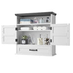 VEVOR Bathroom Wall Cabinet, 2 Doors & Adjustable Shelf, Over the Toilet Storage Medicine Cabinet Wall Mounted, Hanging Organizer with Drawer & Open Partition for Laundry Room Kitchen Restroom, White