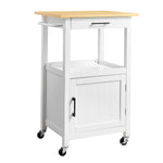 VEVOR Kitchen Island Cart with Single Door Cabinet, Mobile Carts with Drawer, Towel Rack, Hooks, Portable Table on Swivel Wheels, Small Coffee Islands Microwave Stand for Dining Room, 45x59cm, White