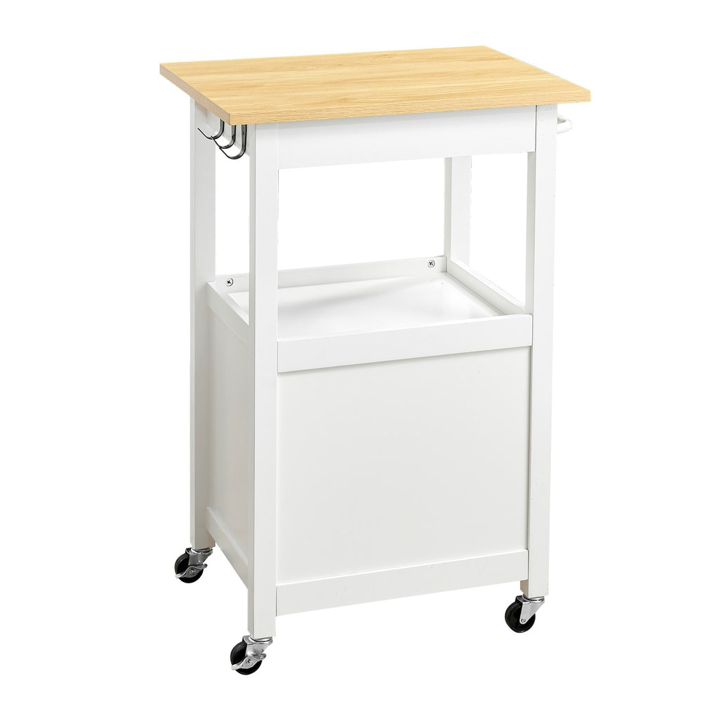 VEVOR Kitchen Island Cart with Single Door Cabinet, Mobile Carts with Drawer, Towel Rack, Hooks, Portable Table on Swivel Wheels, Small Coffee Islands Microwave Stand for Dining Room, 45x59cm, White