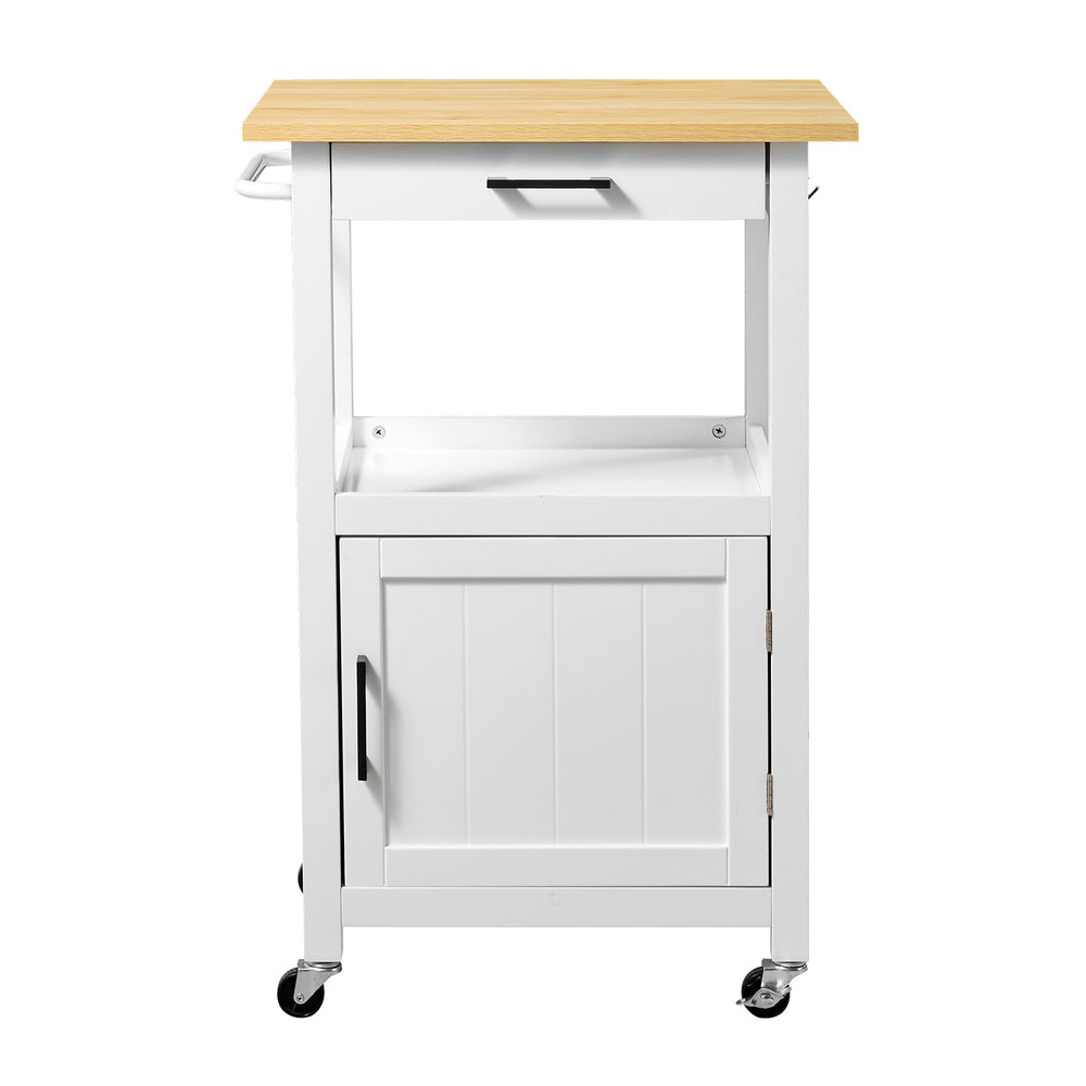 VEVOR Kitchen Island Cart with Single Door Cabinet, Mobile Carts with Drawer, Towel Rack, Hooks, Portable Table on Swivel Wheels, Small Coffee Islands Microwave Stand for Dining Room, 45x59cm, White