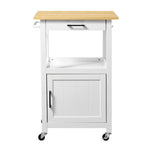 VEVOR Kitchen Island Cart with Single Door Cabinet, Mobile Carts with Drawer, Towel Rack, Hooks, Portable Table on Swivel Wheels, Small Coffee Islands Microwave Stand for Dining Room, 45x59cm, White