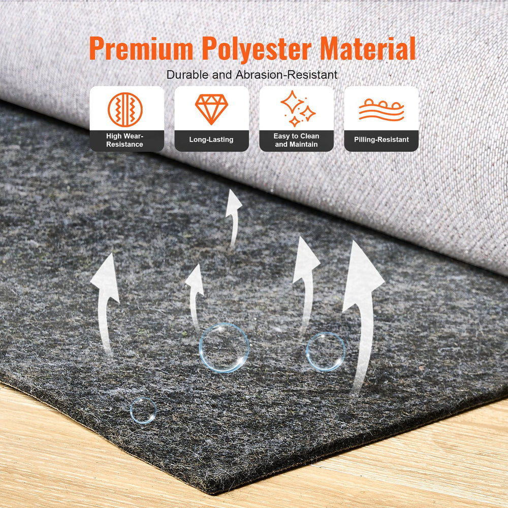 VEVOR Non-Slip Resistant Rug Pad, Protective Cushioning Carpet Pad, 2'x8' (7.875' Actual), 1/4"Thick, Dual Surface, Polyester Felt + Latex, 1-2㎡ Area Carpet Padding Rug Cushion Safe for All Floors