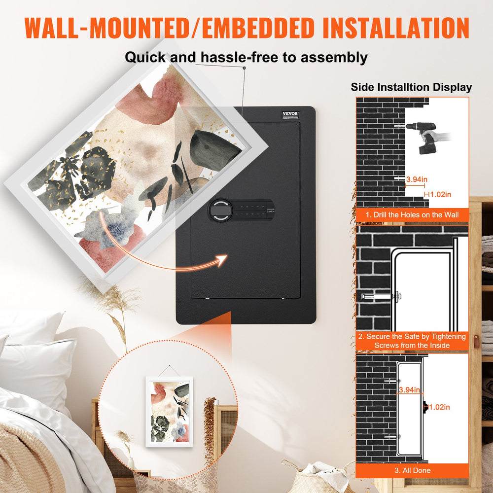 VEVOR 65 cm Tall Wall Safe 3-Tier Hidden Safe with Keypad Shelves & Key Holders
