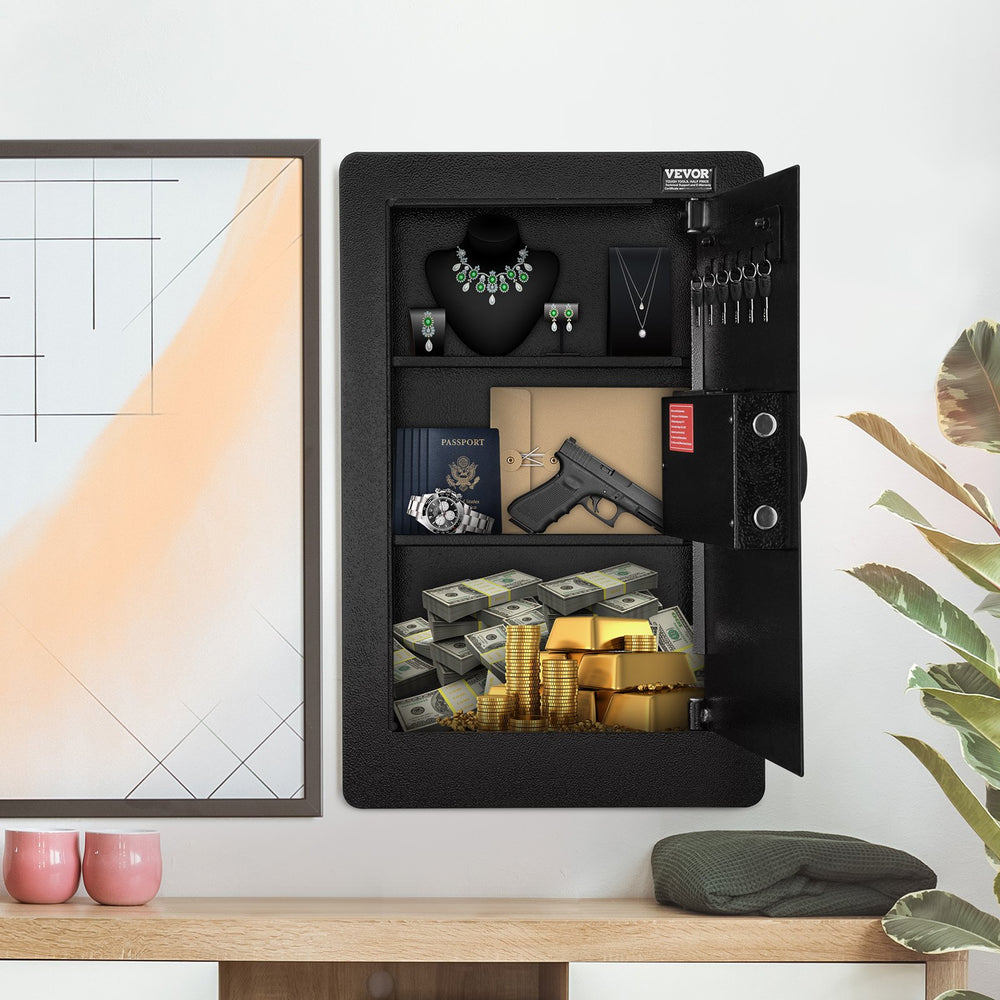 VEVOR 65 cm Tall Wall Safe 3-Tier Hidden Safe with Keypad Shelves & Key Holders