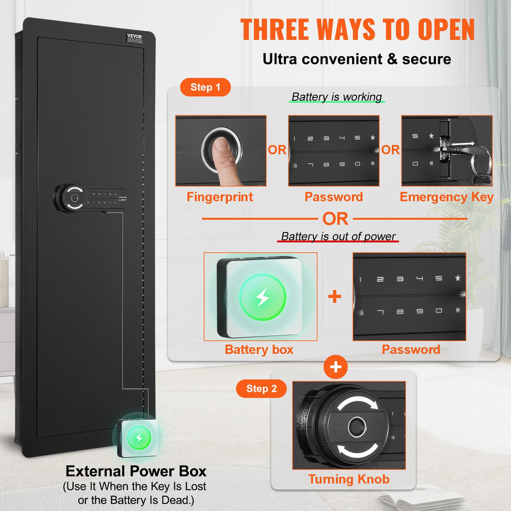 VEVOR 109 cm Tall Wall Gun Safe 4-Tier Hidden Gun Safe with Keypad & Fingerprint