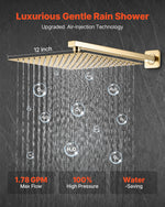 VEVOR Shower Faucet Set, Rainfall Bathroom Shower System with 12-Inch (30.5cm) Square Rain Shower Head and Handheld Spray, Wall Mounted Bath Fixtures with Brass Valve and Trim Kit, Brushed Gold