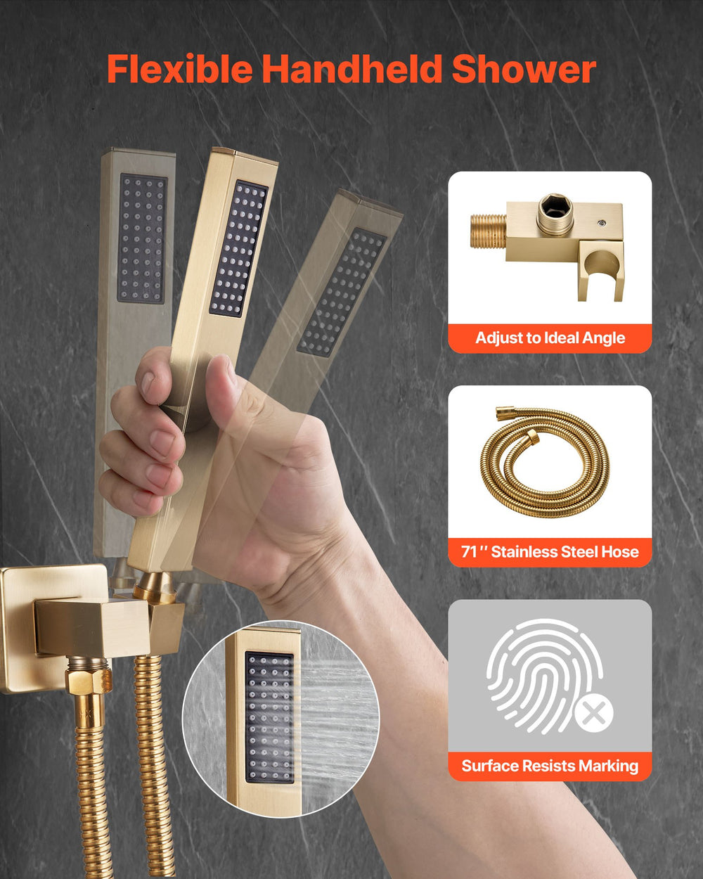 VEVOR Shower Faucet Set, Rainfall Bathroom Shower System with 12-Inch (30.5cm) Square Rain Shower Head and Handheld Spray, Wall Mounted Bath Fixtures with Brass Valve and Trim Kit, Brushed Gold