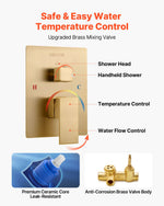 VEVOR Shower Faucet Set, Rainfall Bathroom Shower System with 12-Inch (30.5cm) Square Rain Shower Head and Handheld Spray, Wall Mounted Bath Fixtures with Brass Valve and Trim Kit, Brushed Gold