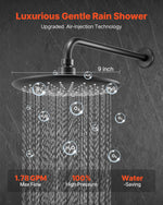 VEVOR Shower Faucet Set, Rainfall Bathroom Shower System with 9-Inch (23cm) Round Rain Shower Head and Handheld Spray, Wall Mounted Bath Fixtures with Brass Valve and Trim Kit, Matte Black