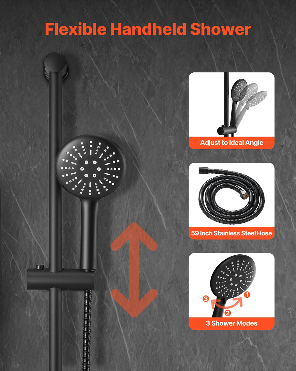VEVOR Shower Faucet Set, Rainfall Bathroom Shower System with 9-Inch (23cm) Round Rain Shower Head and Handheld Spray, Wall Mounted Bath Fixtures with Brass Valve and Trim Kit, Matte Black