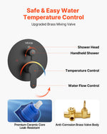 VEVOR Shower Faucet Set, Rainfall Bathroom Shower System with 9-Inch (23cm) Round Rain Shower Head and Handheld Spray, Wall Mounted Bath Fixtures with Brass Valve and Trim Kit, Matte Black