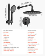 VEVOR Shower Faucet Set, Rainfall Bathroom Shower System with 9-Inch (23cm) Round Rain Shower Head and Handheld Spray, Wall Mounted Bath Fixtures with Brass Valve and Trim Kit, Matte Black