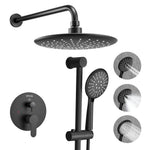 VEVOR Shower Faucet Set, Rainfall Bathroom Shower System with 9-Inch (23cm) Round Rain Shower Head and Handheld Spray, Wall Mounted Bath Fixtures with Brass Valve and Trim Kit, Matte Black