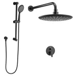 VEVOR Shower Faucet Set, Rainfall Bathroom Shower System with 9-Inch (23cm) Round Rain Shower Head and Handheld Spray, Wall Mounted Bath Fixtures with Brass Valve and Trim Kit, Matte Black