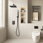 VEVOR Shower Faucet Set, Rainfall Bathroom Shower System with 10-Inch (25.4cm) Square Rain Shower Head and Handheld Spray, Wall Mounted Bath Fixtures with Brass Valve and Trim Kit, Matte Black