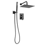 VEVOR Shower Faucet Set, Rainfall Bathroom Shower System with 10-Inch (25.4cm) Square Rain Shower Head and Handheld Spray, Wall Mounted Bath Fixtures with Brass Valve and Trim Kit, Matte Black