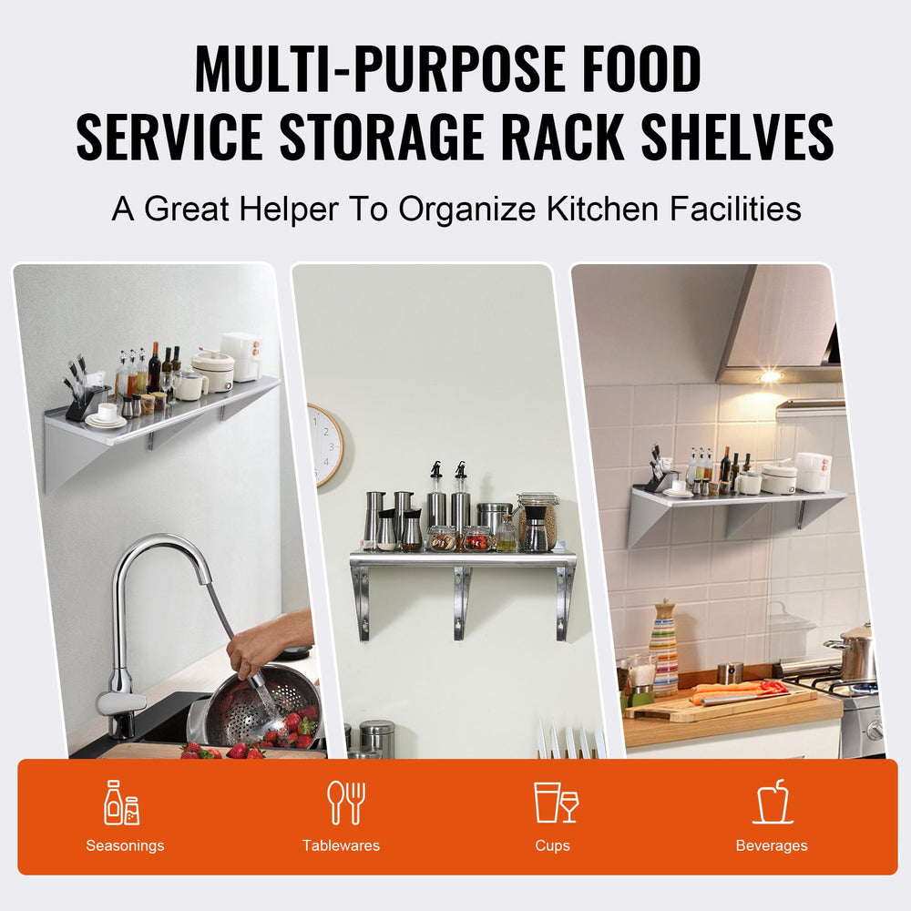 VEVOR 72" x 18" Stainless Steel Wall Mounted Shelf Kitchen Restaurant Shelving