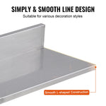 VEVOR 21.8 x 40.6 cm Stainless Steel Shelf, Wall Mounted Floating Shelving with Backsplash, 20 kg Load Capacity Commercial Shelves, Heavy Duty Storage Rack for Restaurant, Kitchen, Bar, Home, and Hotel