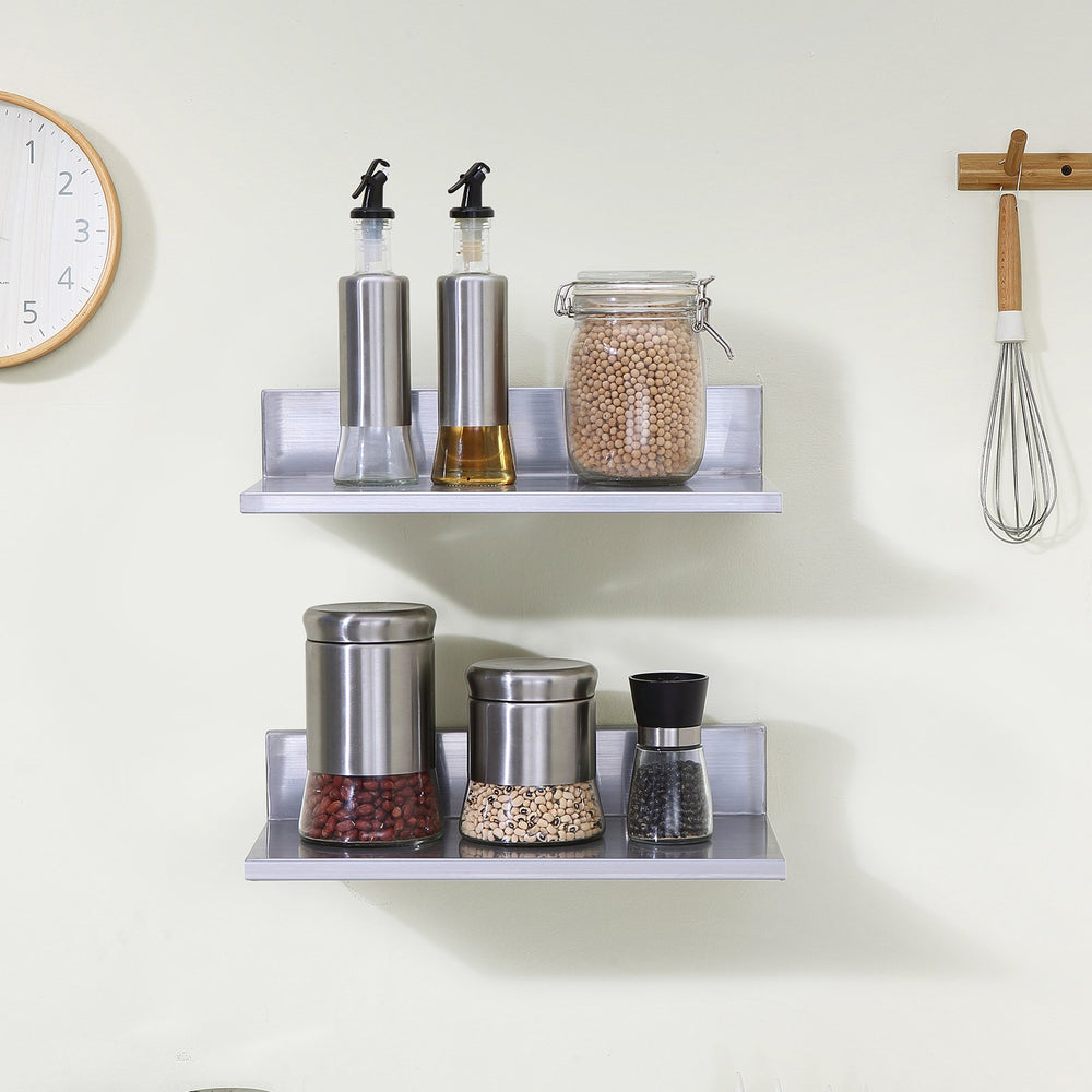 VEVOR 21.8 x 40.6 cm Stainless Steel Shelf, Wall Mounted Floating Shelving with Backsplash, 20 kg Load Capacity Commercial Shelves, Heavy Duty Storage Rack for Restaurant, Kitchen, Bar, Home, and Hotel