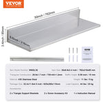 VEVOR 21.8 x 76.2 cm Stainless Steel Shelf, Wall Mounted Floating Shelving with Backsplash, 20 kg Load Capacity Commercial Shelves, Heavy Duty Storage Rack for Restaurant, Kitchen, Bar, Home, and Hotel