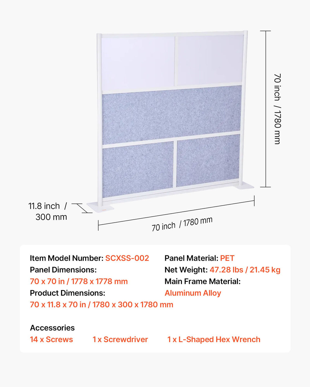 VEVOR Office Divider Privacy Partition, 1-Pack, 1778 x 1778 mm Modular Wall Room Divider, PET Workstation Cubicle Partition with Frosted Windows, Freestanding Privacy Panel for Office Library