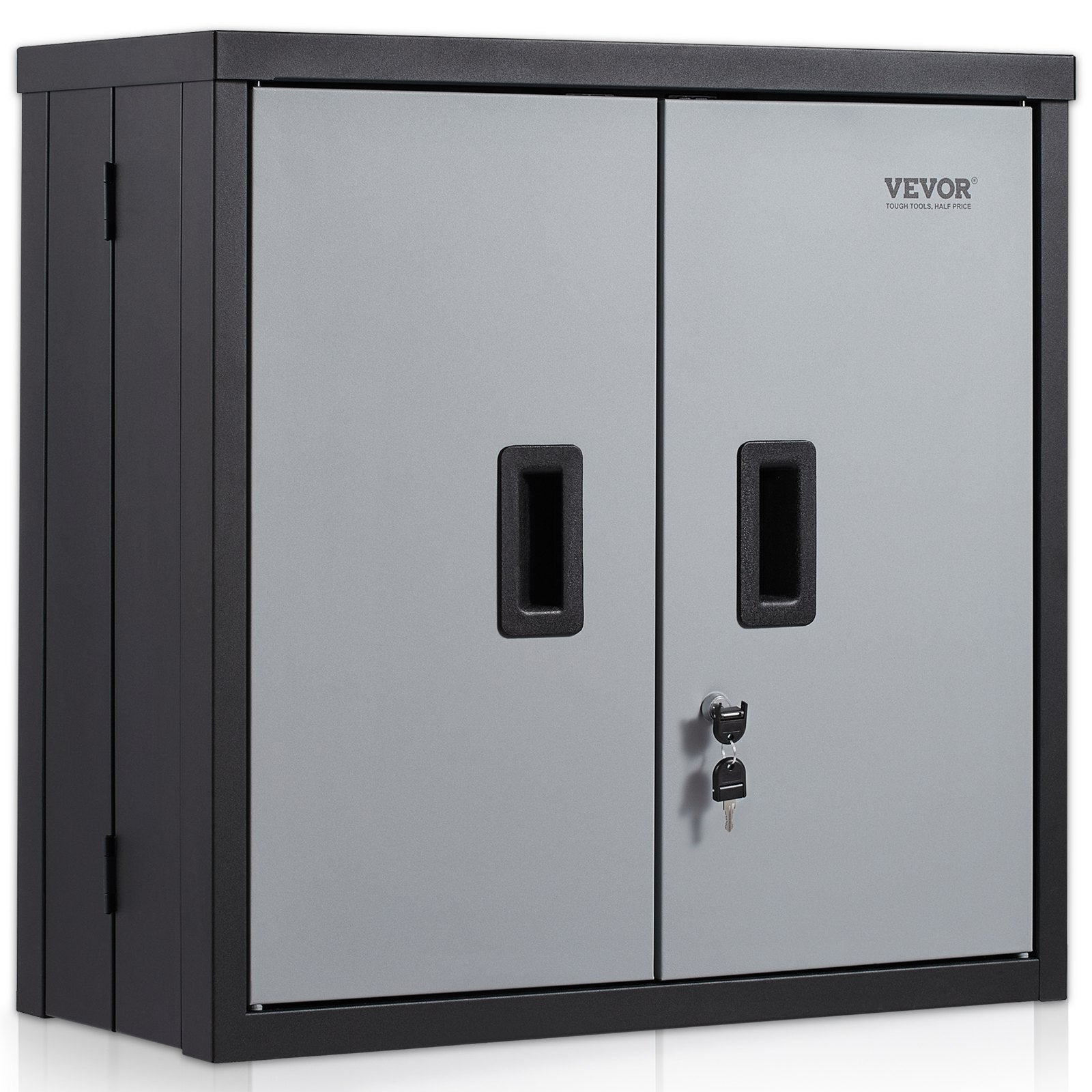 VEVOR Foldable Wall Cabinet, Metal Garage Locker Mounted 660 mm Small Tool Chest 108.8 kg Loading Capacity Adjustable Shelf Magnetic Door File for Warehouse Office Home Black