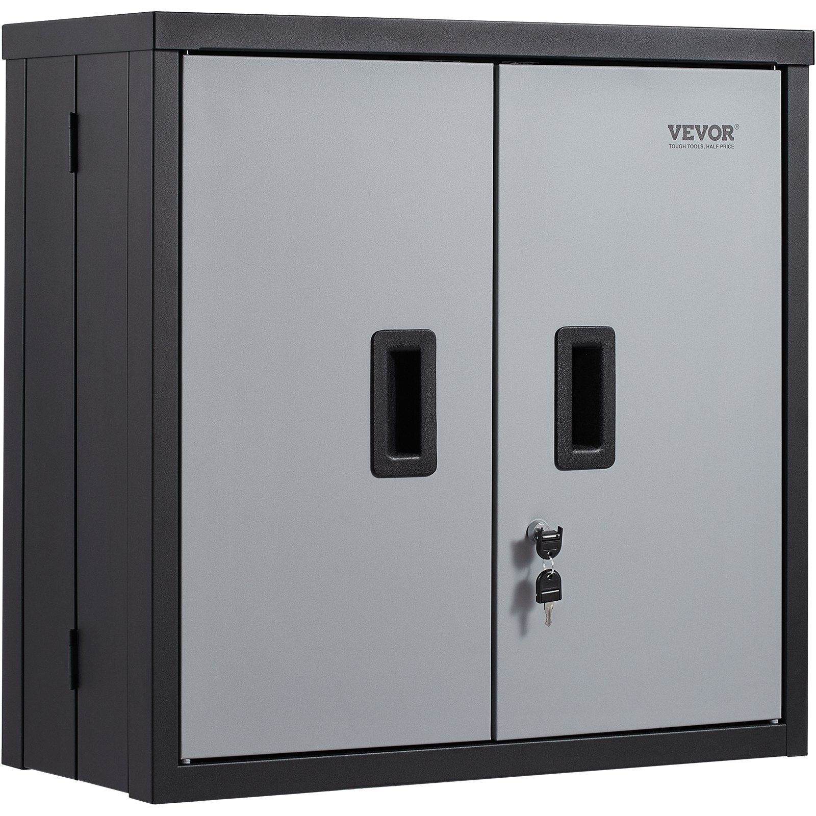 VEVOR Foldable Wall Cabinet, Metal Garage Locker Mounted 660 mm Small Tool Chest 108.8 kg Loading Capacity Adjustable Shelf Magnetic Door File for Warehouse Office Home Black