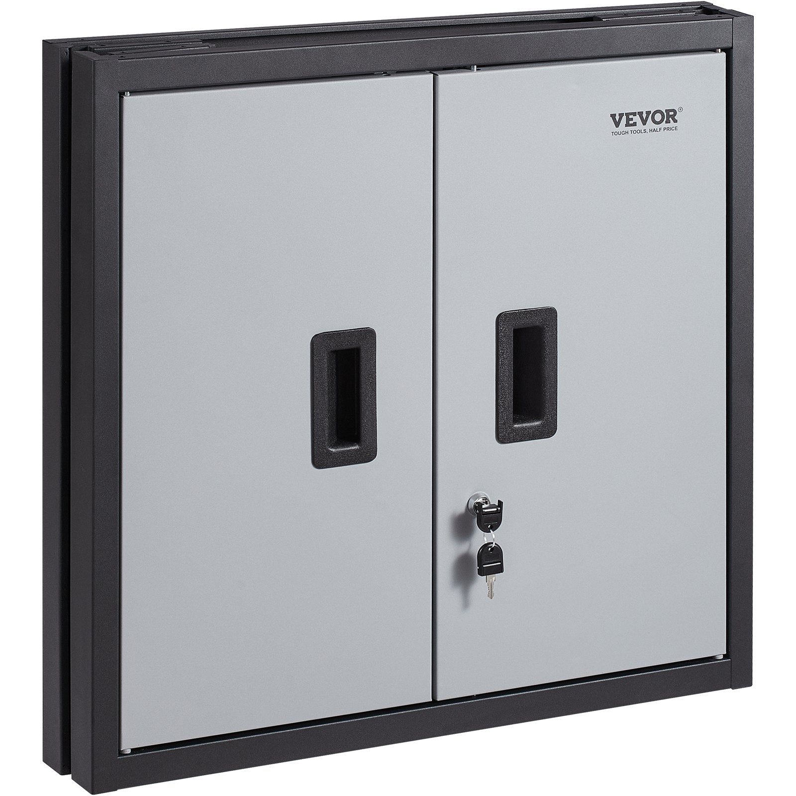 VEVOR Foldable Wall Cabinet, Metal Garage Locker Mounted 660 mm Small Tool Chest 108.8 kg Loading Capacity Adjustable Shelf Magnetic Door File for Warehouse Office Home Black