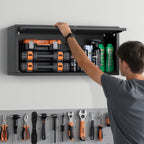 VEVOR Metal Wall Cabinet, 77W x 30.5D x 35.6H cm, Floating Garage Tool Cabinet with Up-Flip Door, 54.5 kg Load per Shelf, Fit for Garage, Basement, Kitchen, Warehouse, Assembly Required