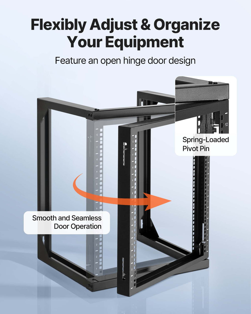 VEVOR 12U Wall Mount Server Rack, 68.04 kg Max Load Capacity, Open Frame Network Rack with 180 Degrees Gate Swing Door, Carbon Steel, Ideal for IT Network Equipment & AV Devices Computer Server, Black