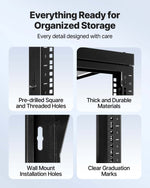 VEVOR 12U Wall Mount Server Rack, 68.04 kg Max Load Capacity, Open Frame Network Rack with 180 Degrees Gate Swing Door, Carbon Steel, Ideal for IT Network Equipment & AV Devices Computer Server, Black