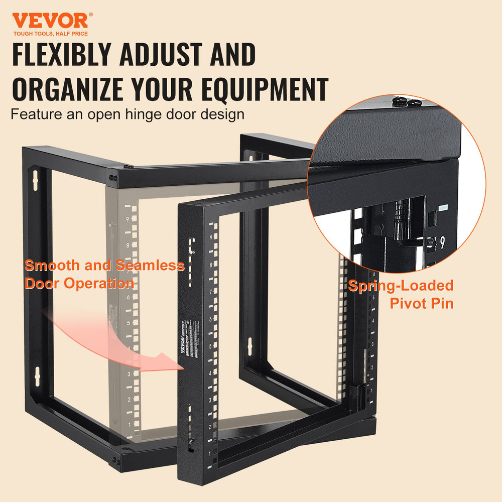 VEVOR 9U Wall Mount Rack 150 lbs/68.04 kg Open Frame Server Network Rack Black 530x450x520mm