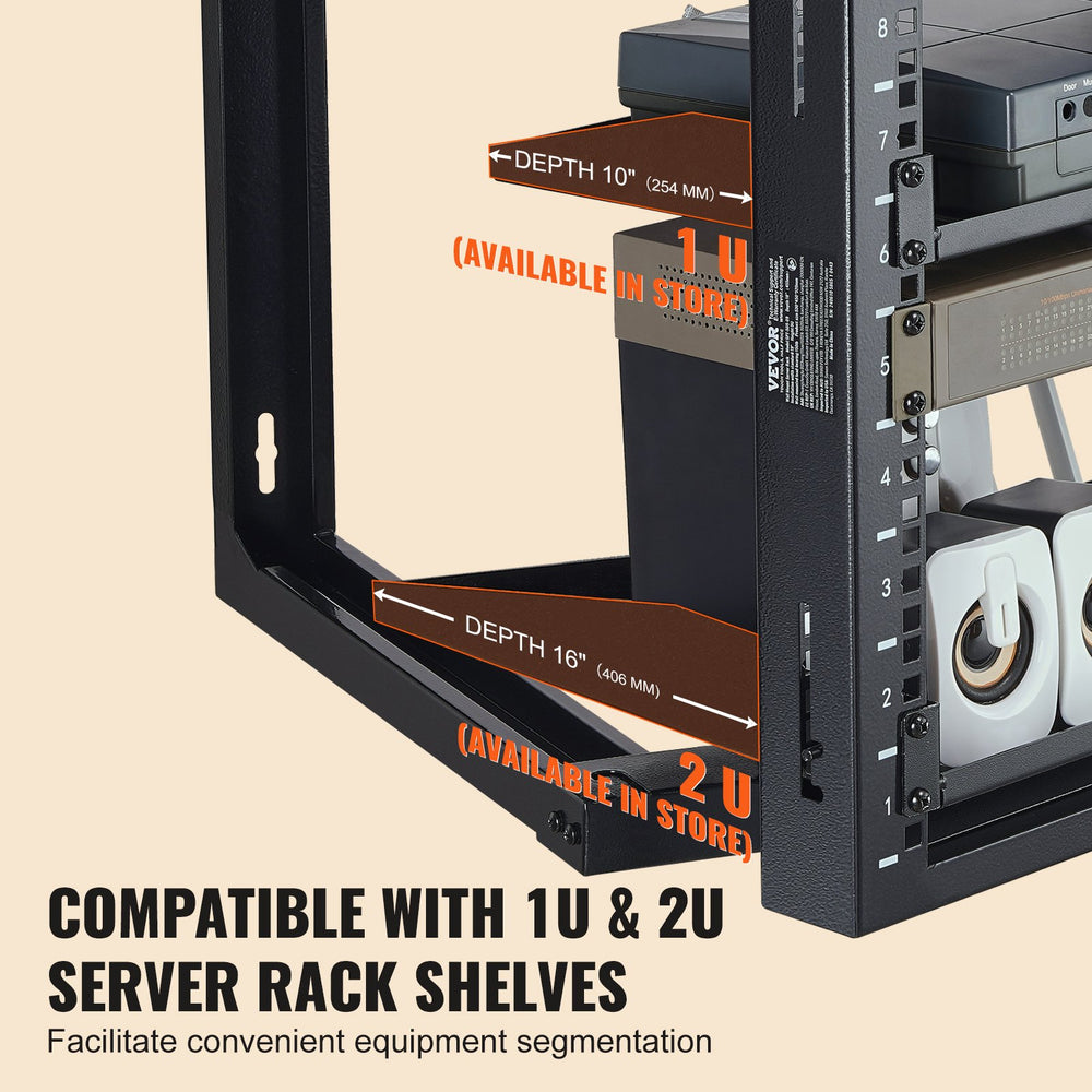 VEVOR 9U Wall Mount Rack 150 lbs/68.04 kg Open Frame Server Network Rack Black 530x450x520mm