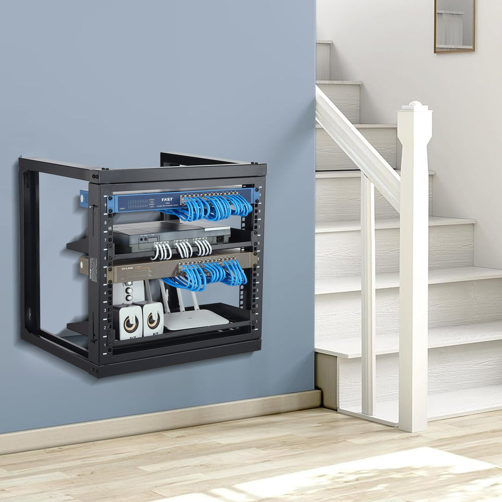VEVOR 9U Wall Mount Rack 150 lbs/68.04 kg Open Frame Server Network Rack Black 530x450x520mm