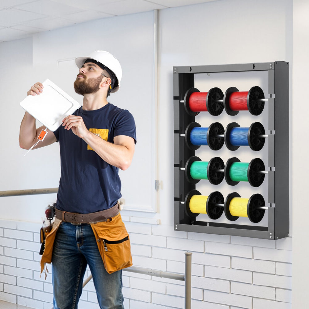 VEVOR Wire Spool Rack, 4 Adjustable Rods, Cold-Rolled Steel Wire Spool Holder Wall Mounted for Multi-Spools, Wiring Storage, 68kg / 150 lbs Capacity Cable Dispenser, for Electrical Industrial Retail Use
