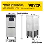 VEVOR Soft Ice Cream Machine 2200W Commercial Vertical Soft Ice Cream Maker Machine 5.3 to 7.4 Gallons per Hour Ice Cream Machine for Restaurants Bars Cafes Bakeries