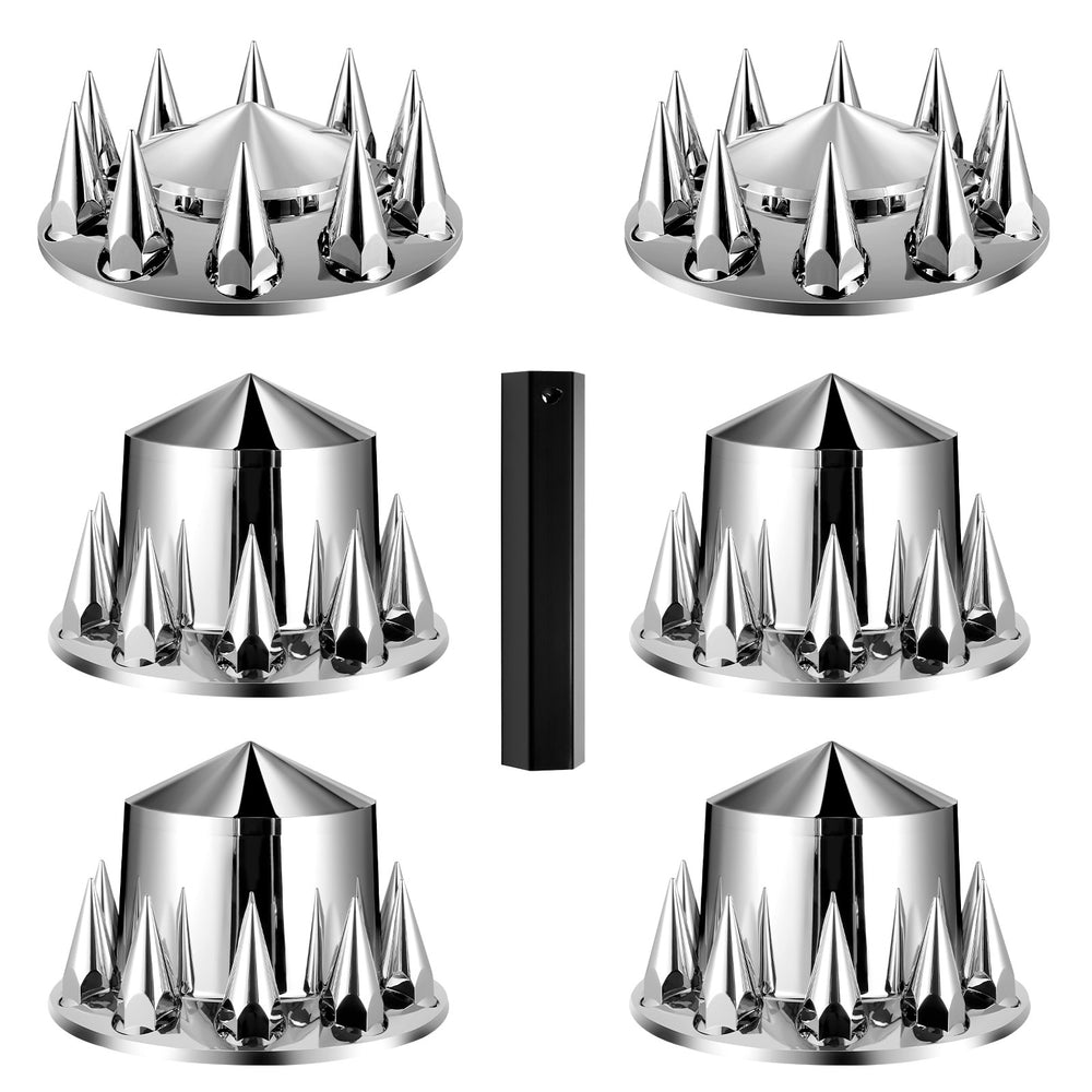 VEVOR Rear Front Axle Wheel Covers, Spiked Axle Cover for Semi Truck, ABS Rust-Resistant Lug Nut Covers, Universal Fit, Installation Tool Included, 2 Front and 4 Rear Axle Hub Covers Combo Kit