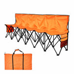 VEVOR Portable Folding Bench, 6 Seat Foldable Soccer Bench with Side Pockets and Carrying Bag, Lightweight Sideline Seating with Back Rest for Football, Baseball, Camping, Outdoor Events, Orange