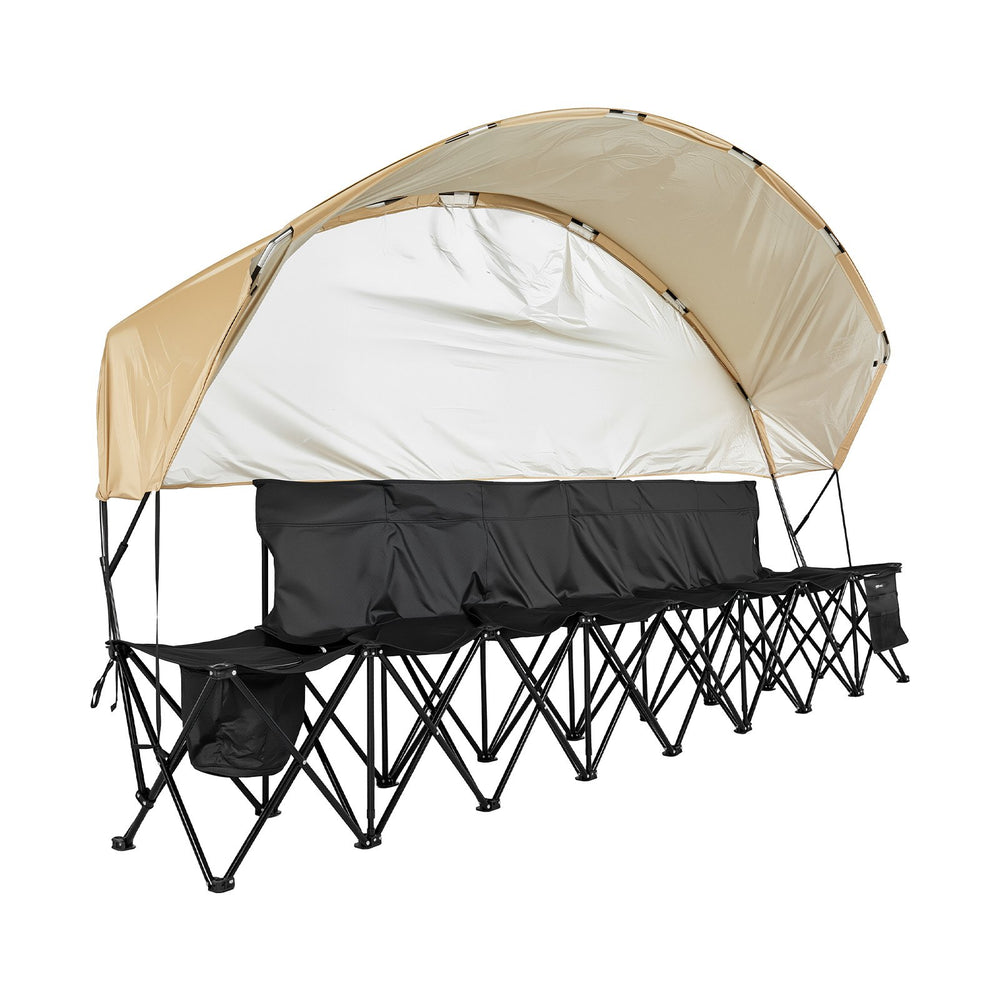 VEVOR Portable Folding Bench, 6 Seat Soccer Bench with Storage Pockets Cup Holders & Carrying Bag, Lightweight Sideline Seating with Sunshade for Football, Baseball, Camping, Outdoor Events, Black