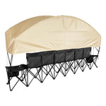VEVOR Portable Folding Bench, 6 Seat Soccer Bench with Storage Pockets Cup Holders & Carrying Bag, Lightweight Sideline Seating with Sunshade for Football, Baseball, Camping, Outdoor Events, Black