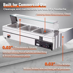 VEVOR Commercial Electric Food Warmer Countertop Buffet 3*12Qt with Glass Shield