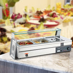 VEVOR Commercial Electric Food Warmer Countertop Buffet 3*12Qt with Glass Shield