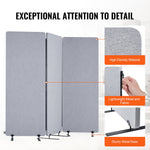 VEVOR 2FT Room Divider, 3 Panels PET Polyester Soundproof Room Screen, Folding Privacy Divider Portable Partition Divider for Room Separation, Freestanding Room Partitions for Office Study, Grey