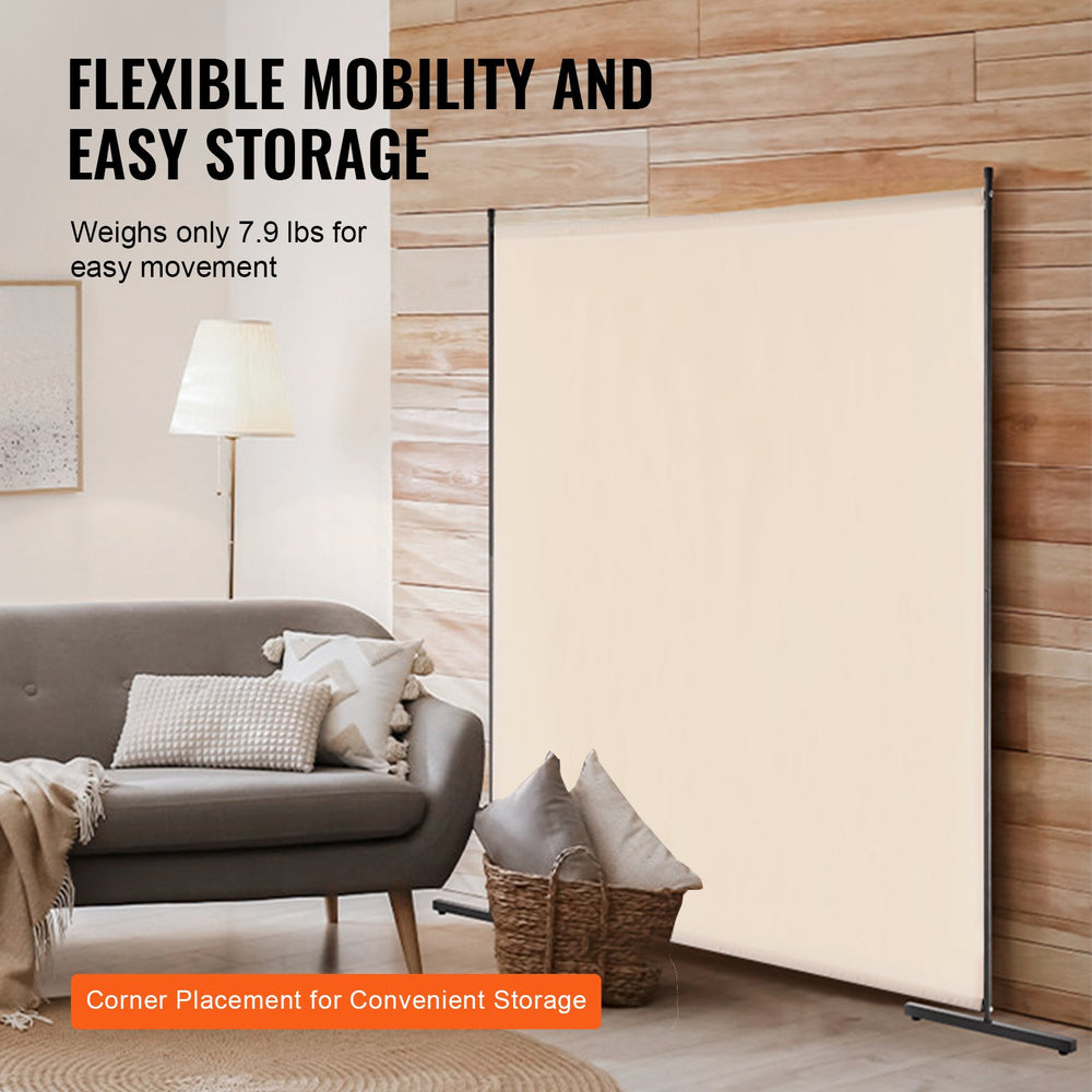 VEVOR Room Divider, Single Panel Room Divider, 6FT Privacy Screen Indoor, Partition Divider for Room Separation, Freestanding Room Divider Panel for Office, Bedroom, Beige