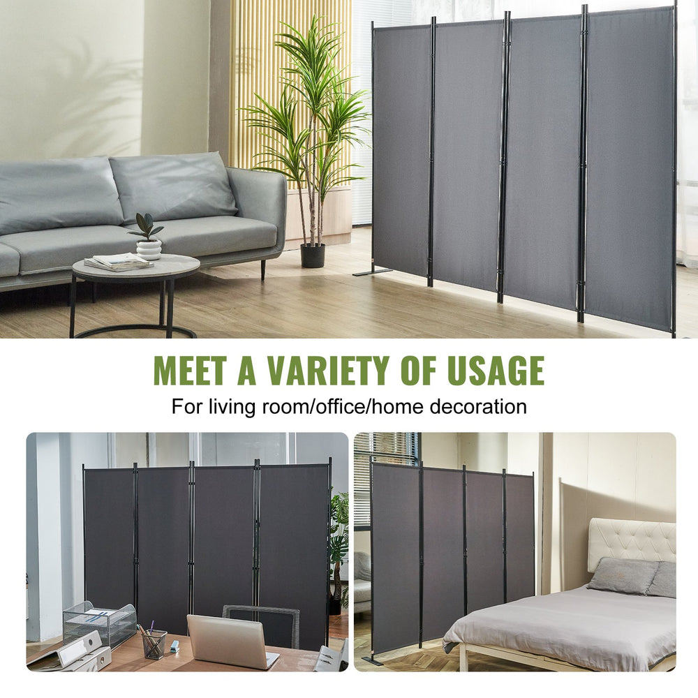 VEVOR Room Divider 4-Panel Folding Privacy Screen 224 cm x 30 cm x 171 cm Dark Gray